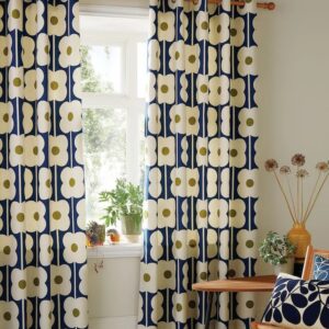Abacus Flower retro gardiner i marine og oliven fra Orla Kiely