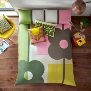Abacus Block storblomstrete retro sengesett i rosa og grønt fra Orla Kiely