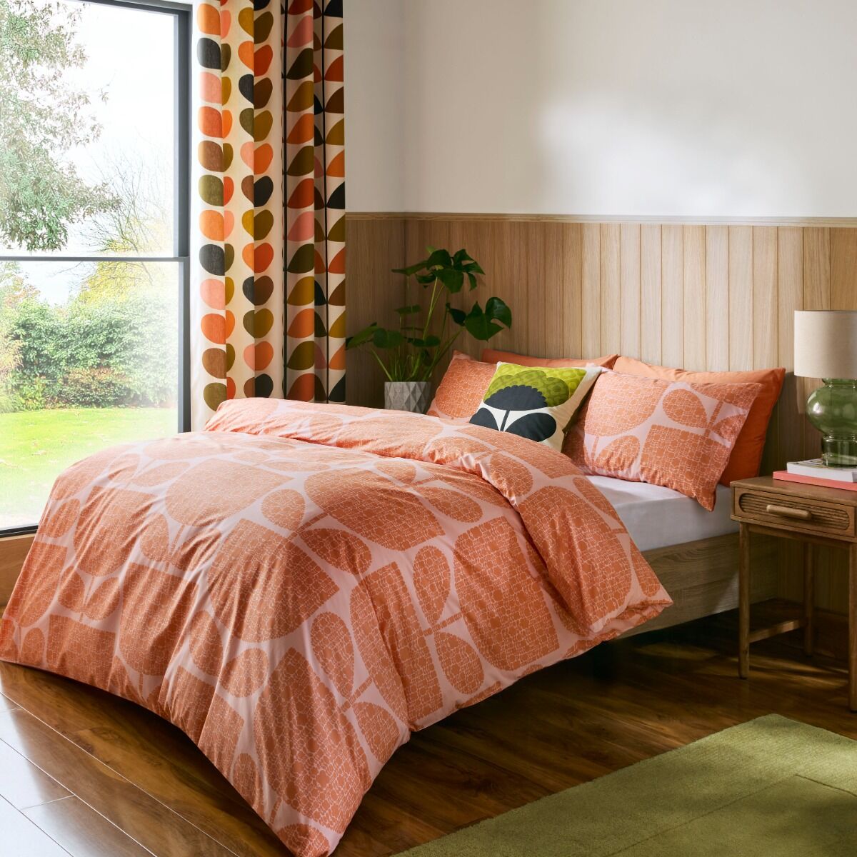 Block Garden retro sengesett i orange og rosa fra Orla Kiely
