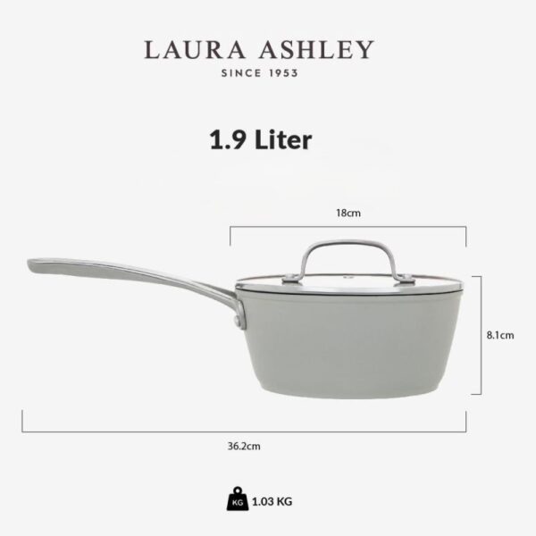 1,9l "non stick" duegrå kasserolle med glasslokk, fra Laura Ashley - Bilde 6