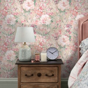 Mayville tapet med roser i rosa