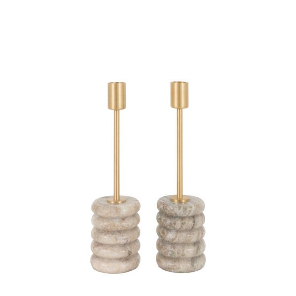 Novi, lysestaker i beige marmor og gull (2stk) - Bilde 4