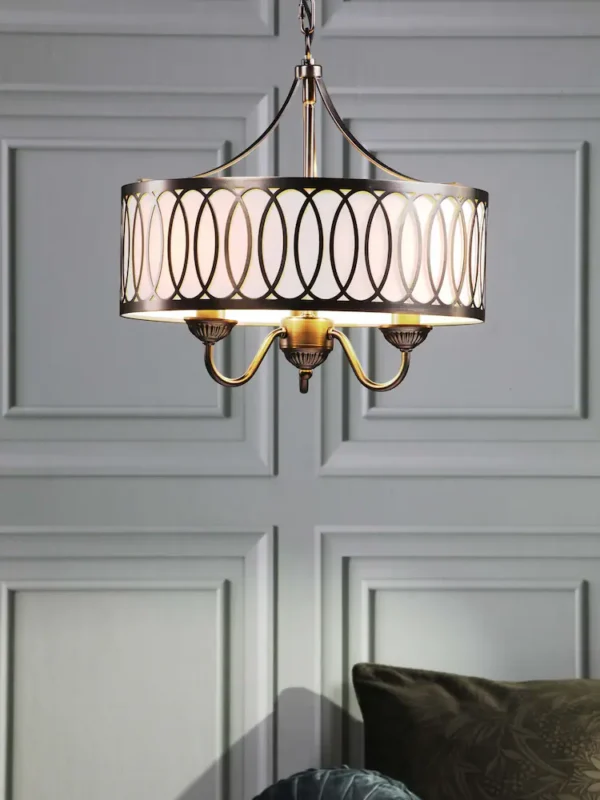 Allerford klassisk taklampe i bronse og lin fra Laura Ashley