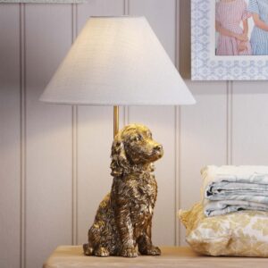 Cocker, hundelampe i gull med skjerm fra Laura Ashley