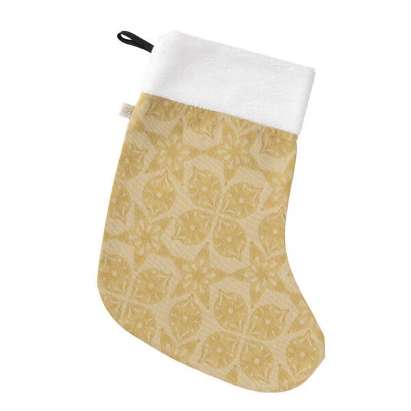 Féerie, damaskvevd  julestrømpe i beige og gull  med julemotiv - Bilde 2
