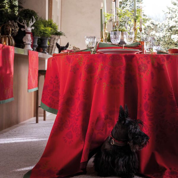 Féerie, damaskduk i rødt med julemotiv - Bilde 7