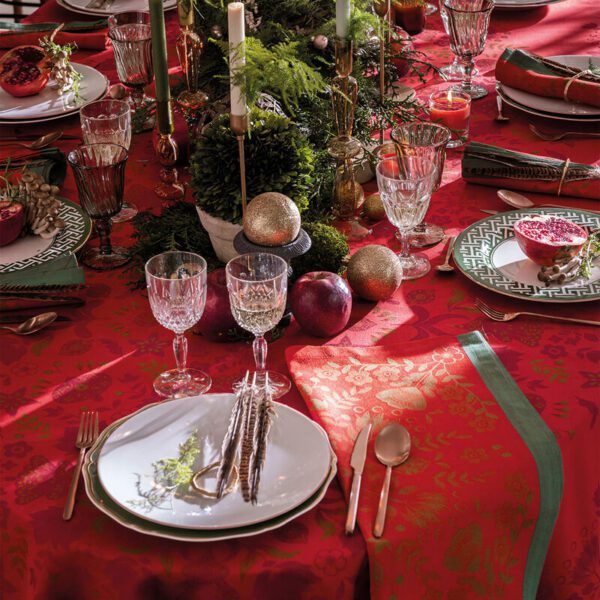 Féerie, damaskduk i rødt med julemotiv - Bilde 4