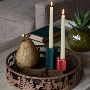 Woodland Deer, dekorfat med hjort og gran i rustikk bronsefinish