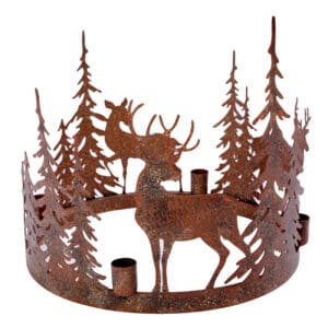 rustikk adventsstake med fire lysholdere i bronsefinish i jern