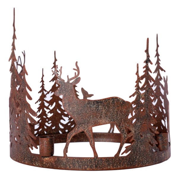 Woodland Deer, lysestake med 4 lysholdere, med hjort og gran i rustikk bronsefinish - Bilde 3