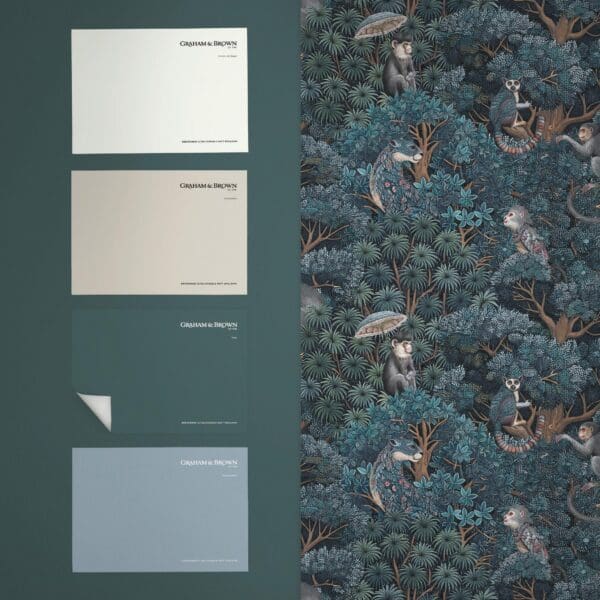 Treetop Troop, tapet med apekatter i marineblått & teal - Bilde 5