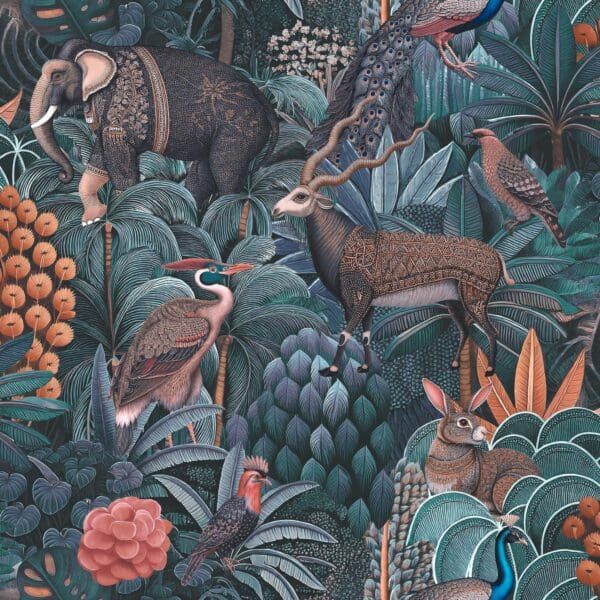Jungle Jamboree, dyrisk tapet i marineblått & teal - Bilde 3