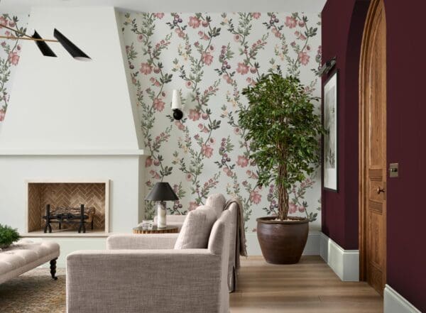 Allurium, romantisk blomstrete tapet i soft rosa