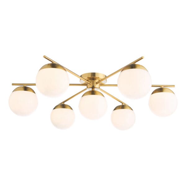 Bombazine, retro 7 armet taklampe i messing og opalglass - Bilde 2