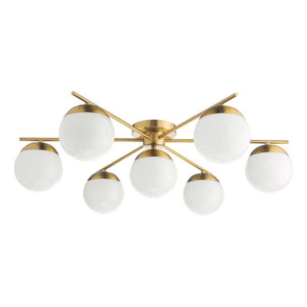 Bombazine, retro 7 armet taklampe i messing og opalglass - Bilde 3