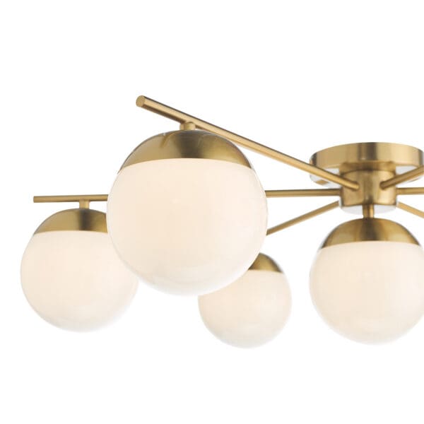 Bombazine, retro 7 armet taklampe i messing og opalglass - Bilde 4