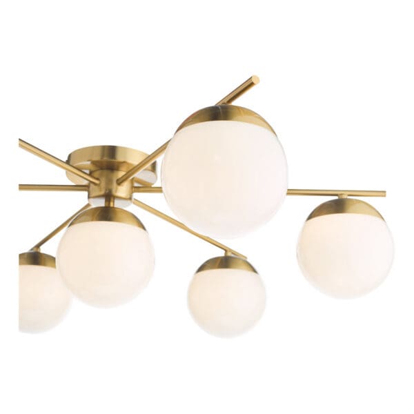 Bombazine, retro 7 armet taklampe i messing og opalglass - Bilde 5