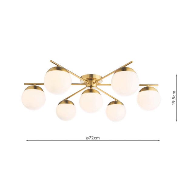 Bombazine, retro 7 armet taklampe i messing og opalglass - Bilde 6