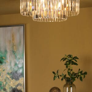 Celeus, moderne taklampe i koksgrått metall og krystall