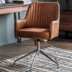 Curie, svingbar kontorstol i vintage brunt skinn