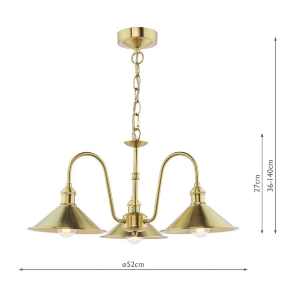 Hadano, taklampe messing, med tre skjermer i antikk messing - Bilde 3