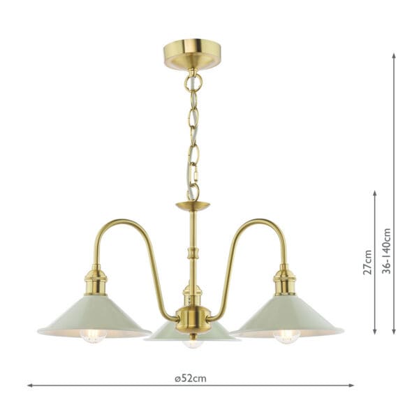 Hadano, taklampe messing, med tre beige metallskjermer - Bilde 3
