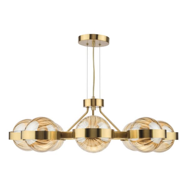 Ophira, moderne 8 armet lysekrone i antikk gull og ravfarget glass - Bilde 5