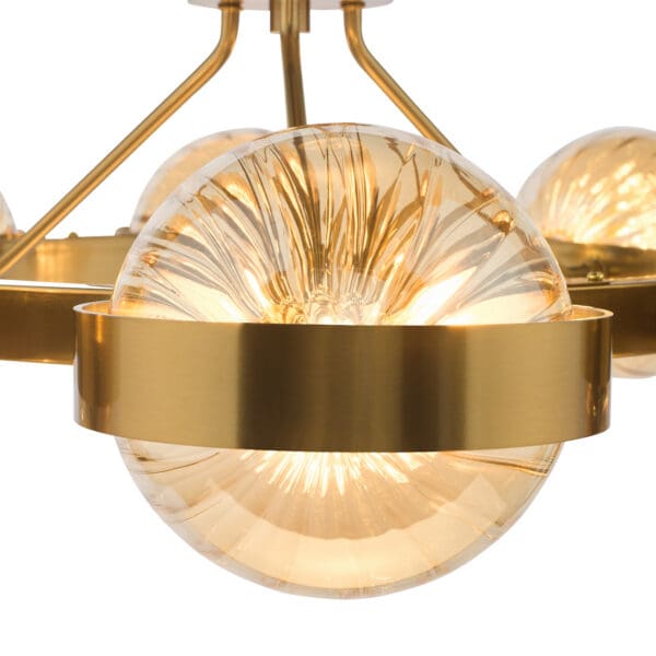 Ophira, moderne 8 armet lysekrone i antikk gull og ravfarget glass - Bilde 6