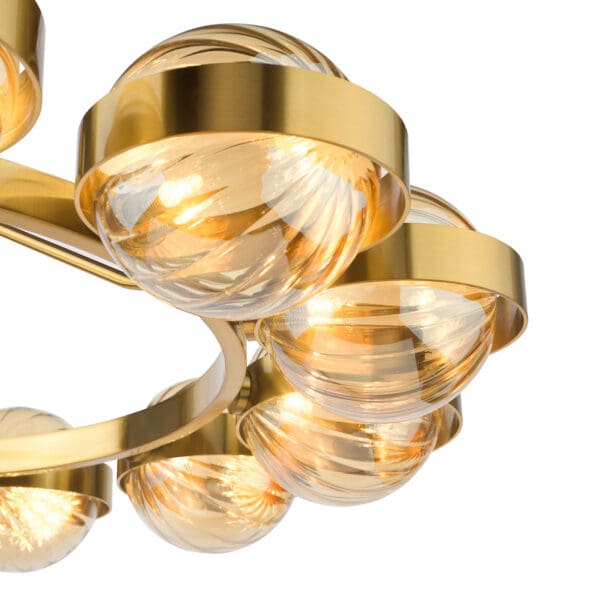 Ophira, moderne 12 armet lysekrone i antikk gull og ravfarget glass - Bilde 7