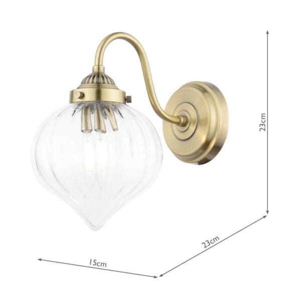 Whitham,  vegglampe i glass og antikk messing - Bilde 4