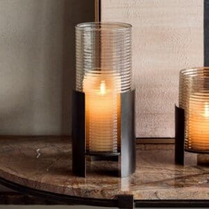 Belvedere, stilren stor lyslykt med ribbet glass, H31cm