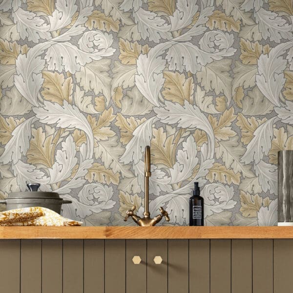 Acanthus Neutral tapet med bladmønster i jordtoner fra William Morris At Home
