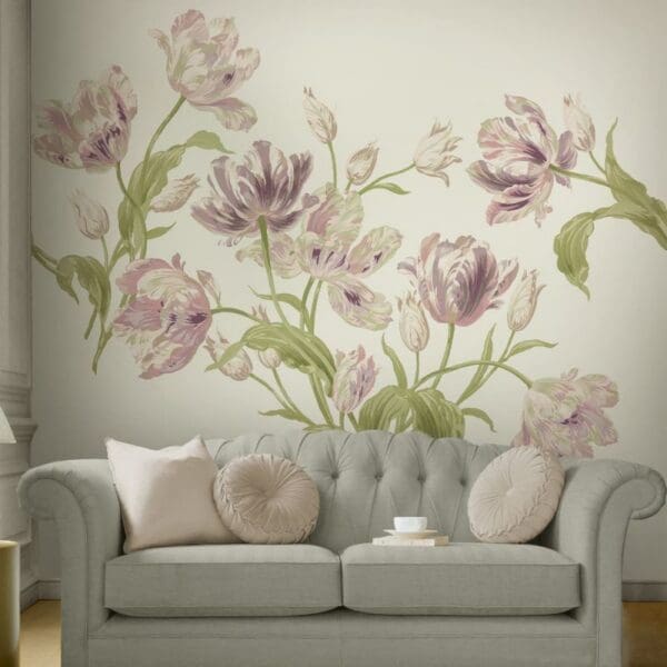 Gosford Mural/"tapetmaleri" med tulipaner i lilla fra Laura Ashley