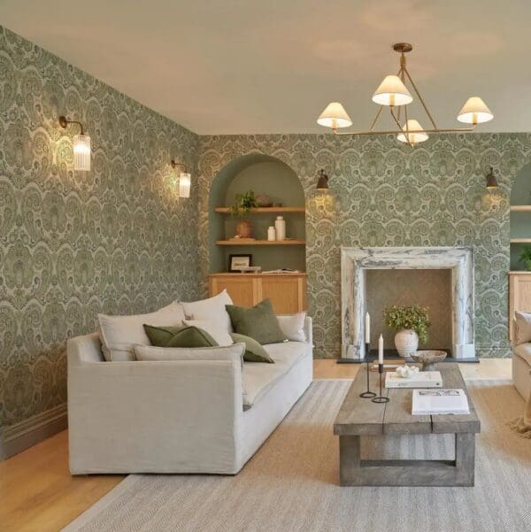 Paisley Willow, tapet med paisleymønster på grønn bunn