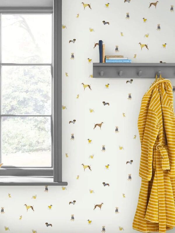 Harbour Dogs, tapet med hunder i stripete klær i blått og gult