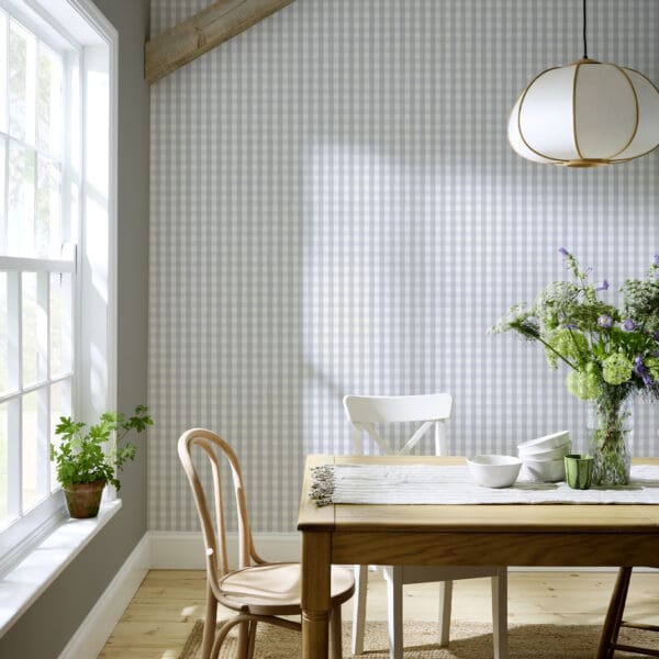 Hattie Gingham, vinyltapet med ginghamruter i blått