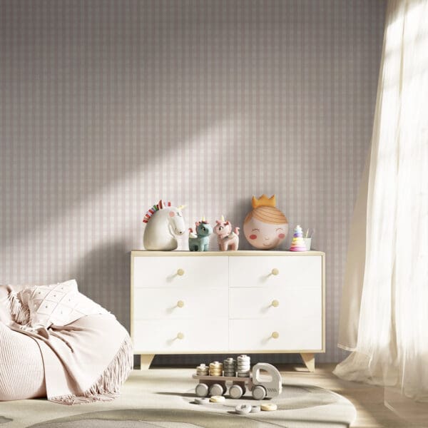 Hattie Gingham, vinyltapet med ginghamruter i rosa